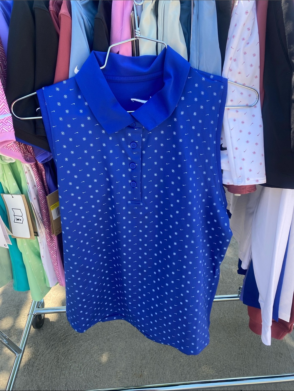 NWT Nike Sleeveless Polo golf Tank Top in Royal Blue with Micro Print, small